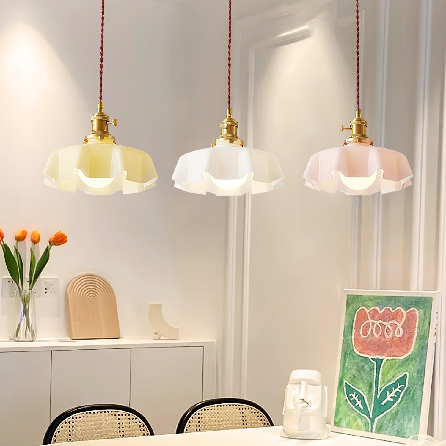 Pendant Light Scalloped | French Flower Ceiling Lamp-Pendant Lights-Ridorn