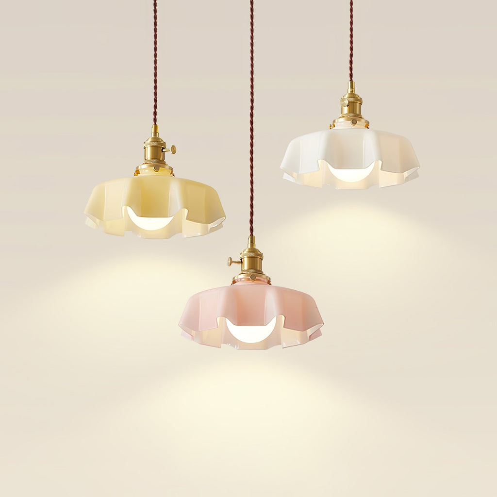 Elegant scalloped pendant light front view