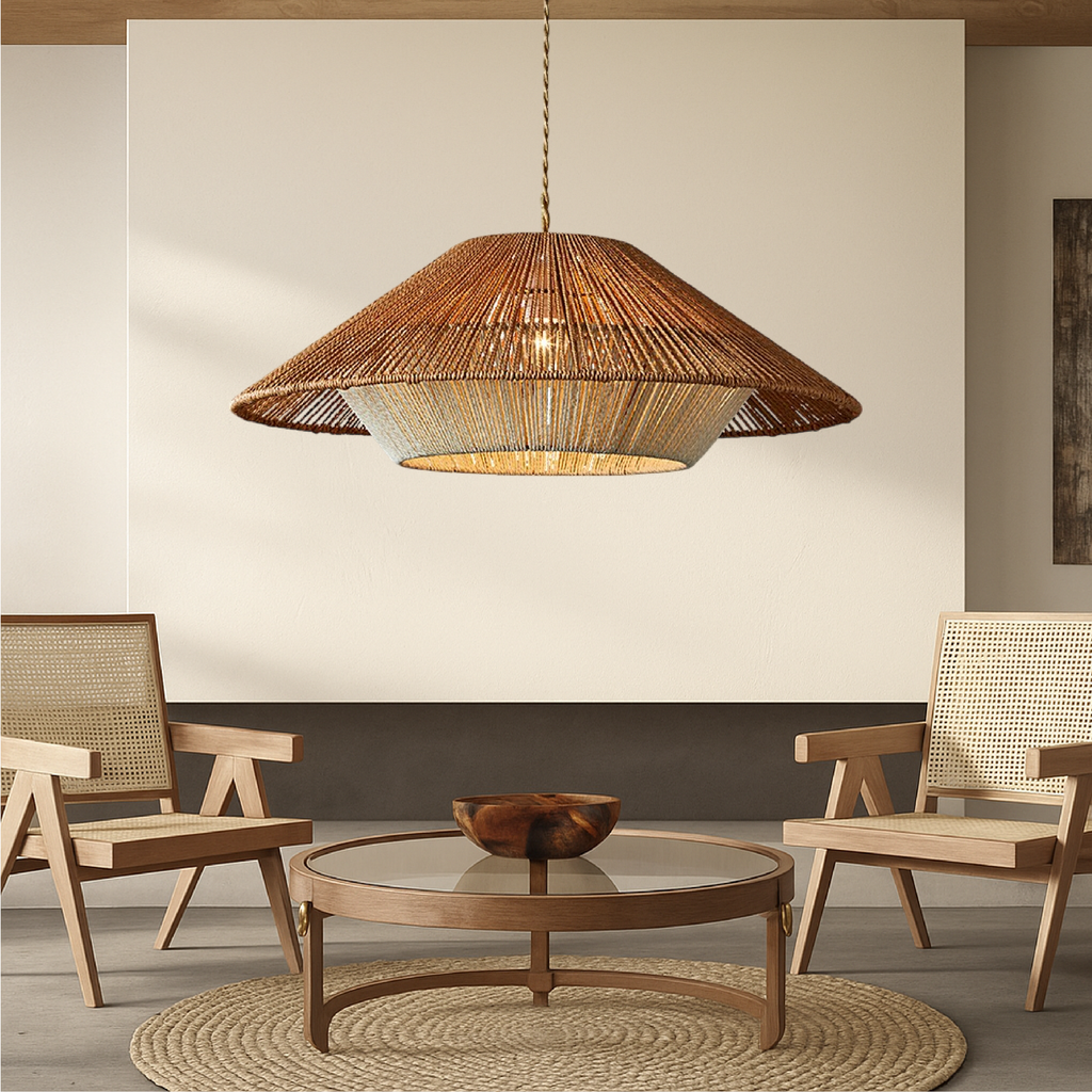 Woven dome pendant light front view