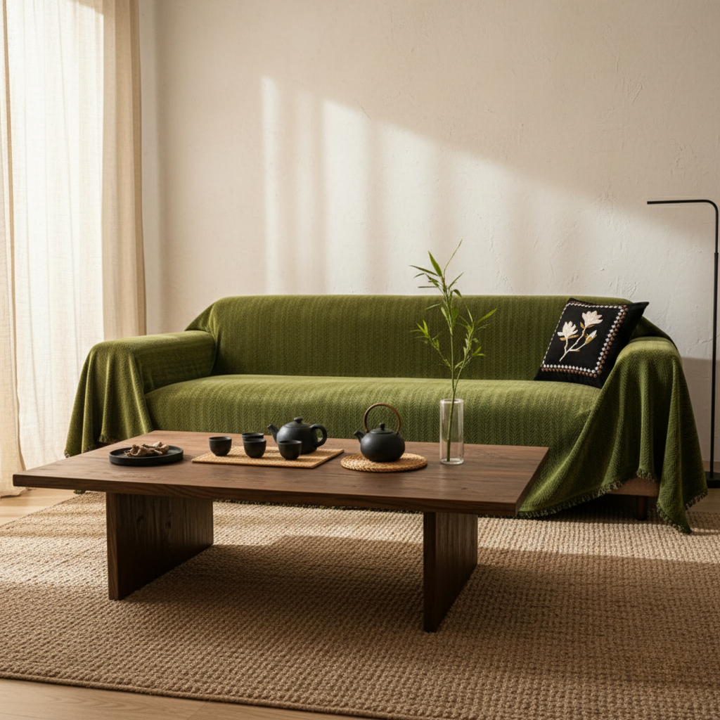 Pet-Friendly Herringbone Chenille Couch Cover with Tassels | Ridorn
