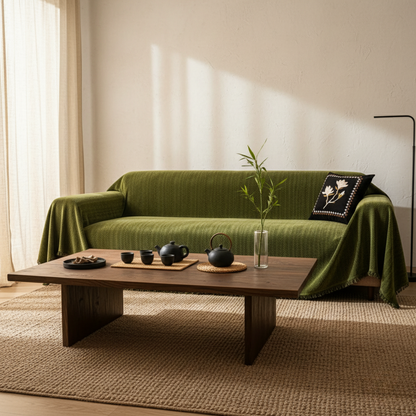 Pet-Friendly Herringbone Chenille Couch Cover with Tassels | Ridorn
