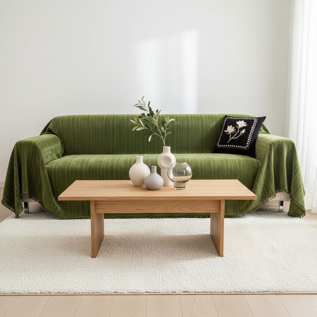 Pet-Friendly Herringbone Chenille Couch Cover with Tassels | Ridorn