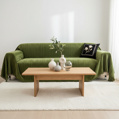 Pet-Friendly Herringbone Chenille Couch Cover with Tassels | Ridorn