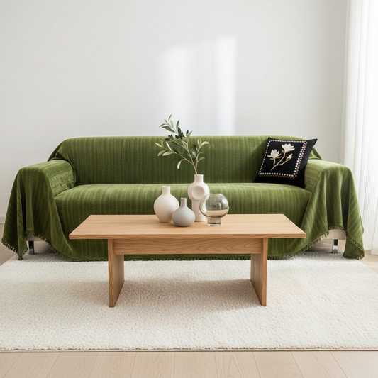 Pet-Friendly Herringbone Chenille Couch Cover with Tassels | Ridorn