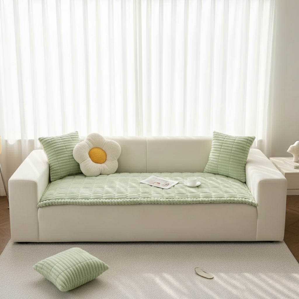 Plush Anti-Slip Couch Cover with Pleated Edges for Pets | Ridorn-Sofa Cover-Ridorn
