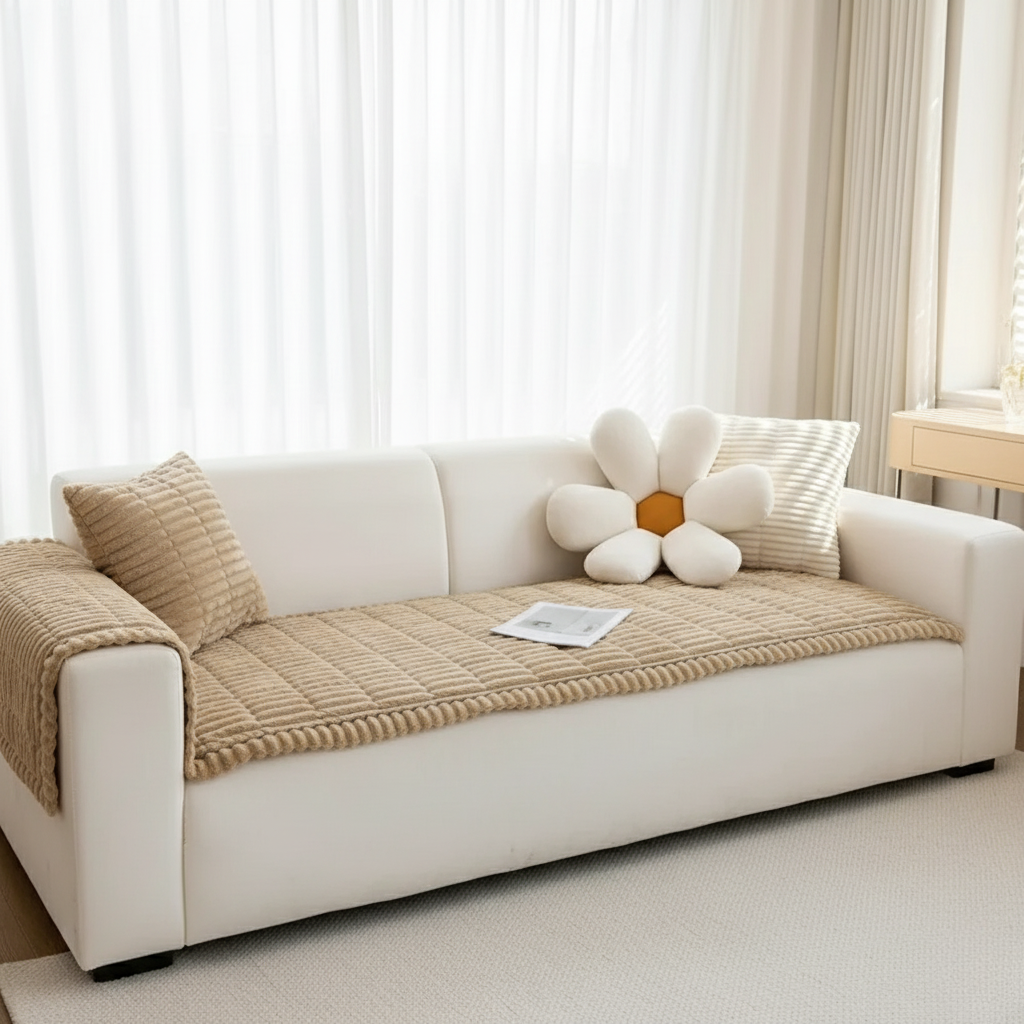 Plush Anti-Slip Couch Cover with Pleated Edges for Pets | Ridorn-Sofa Cover-Ridorn