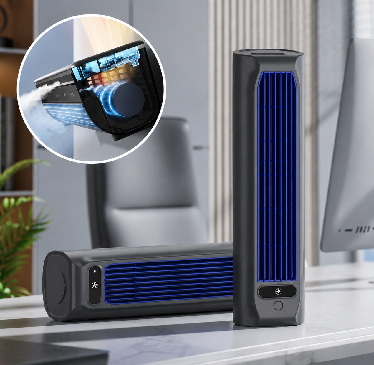 Portable Rechargeable Air Conditioner, Cordless Personal Cooling Fan for Home, Office & Travel-Ridorn