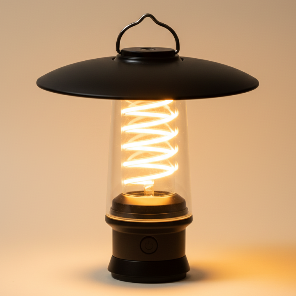 Portable outdoor lantern adjustable warm light front view