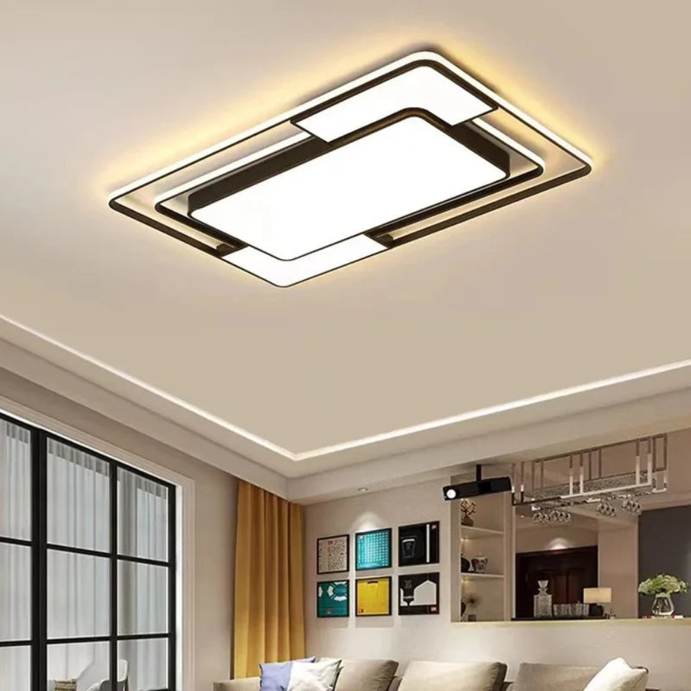Sleek remote-controlled LED ceiling light with geometric design