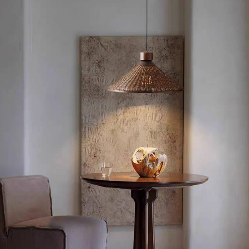 Woven cone pendant ceiling light for cozy spaces