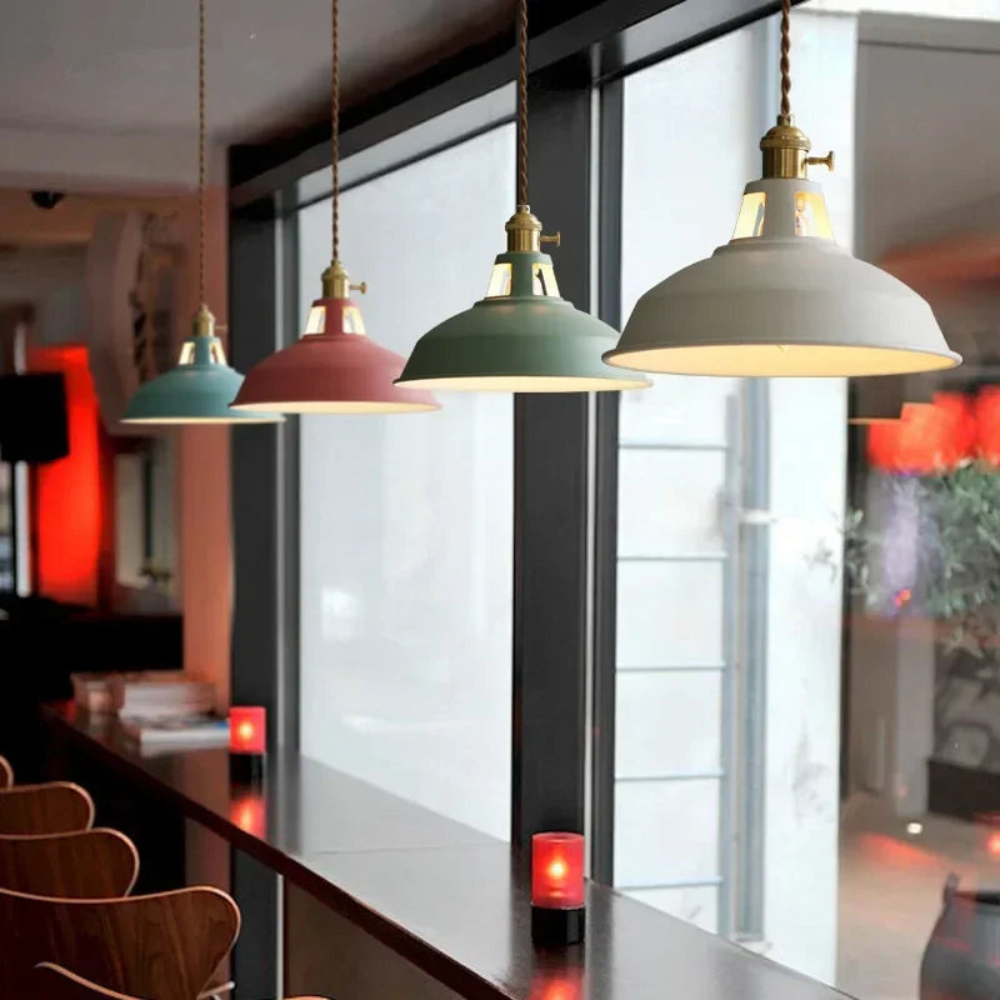 Retro Industrial Pendant Light | Colorful Ceiling Fixture for Kitchen or Dining Room Decor