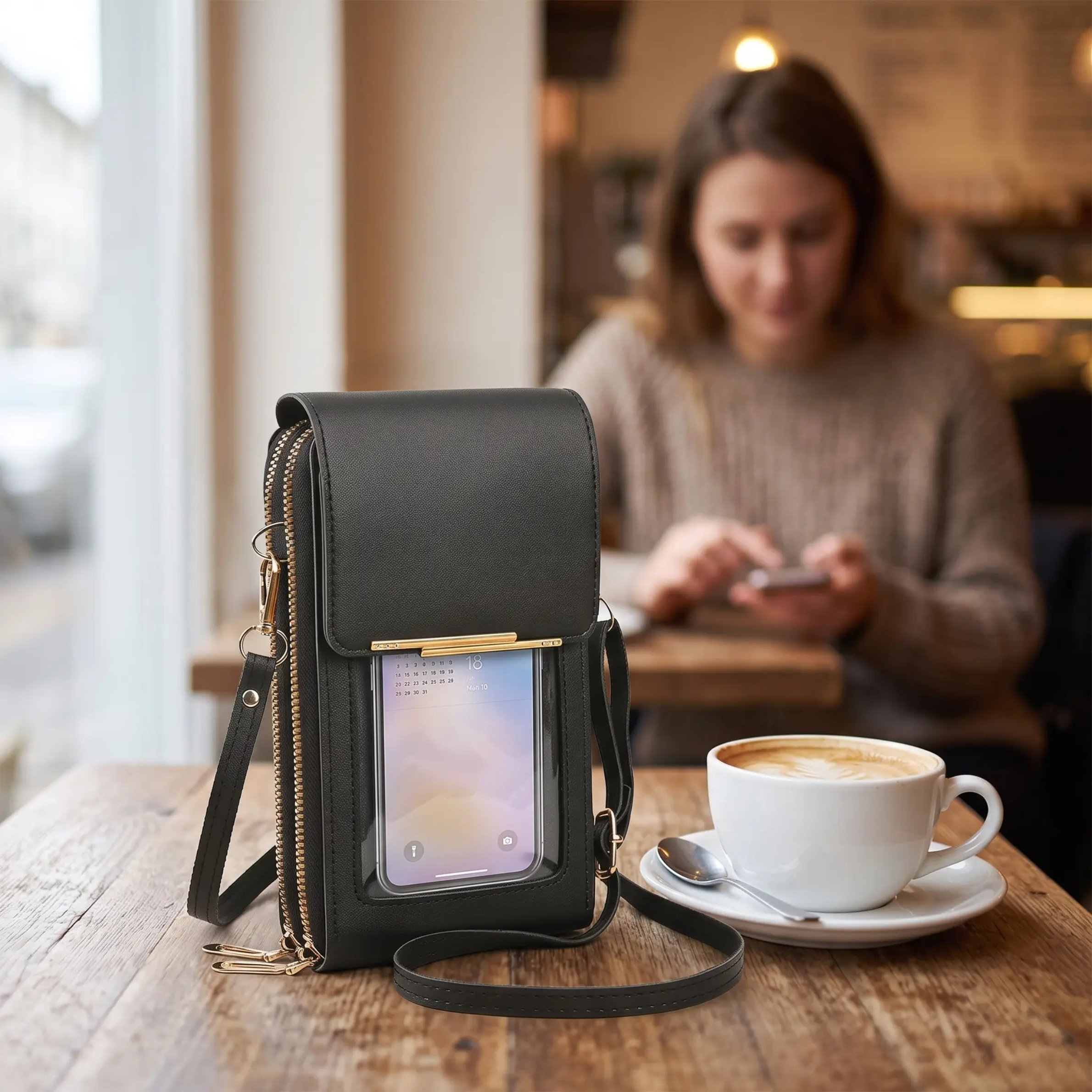 RFID Blocking Phone Bag, Anti-Theft Crossbody Wallet Purse with Shoulder Strap-Ridorn