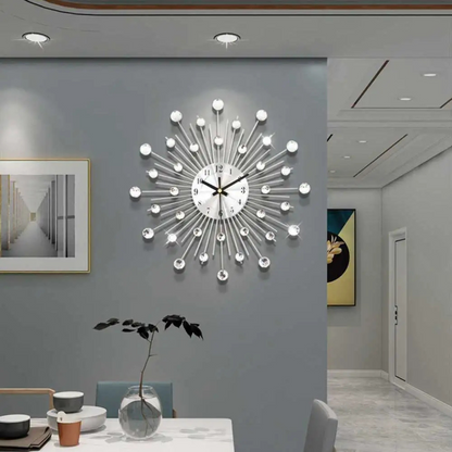 Sleek Modern Wall Clock with Metal and Crystal Design | Ridorn