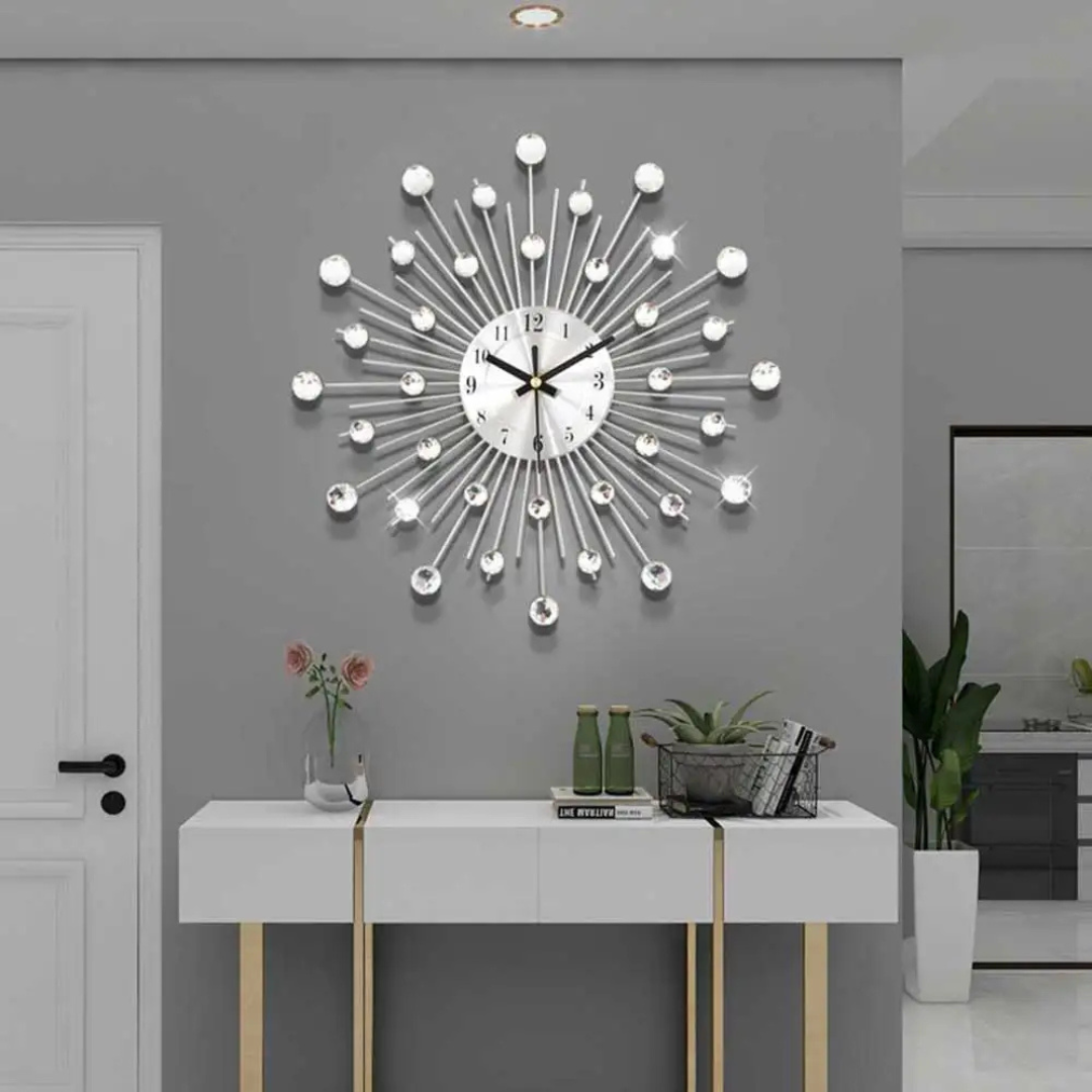 Sleek Modern Wall Clock with Metal and Crystal Design | Ridorn