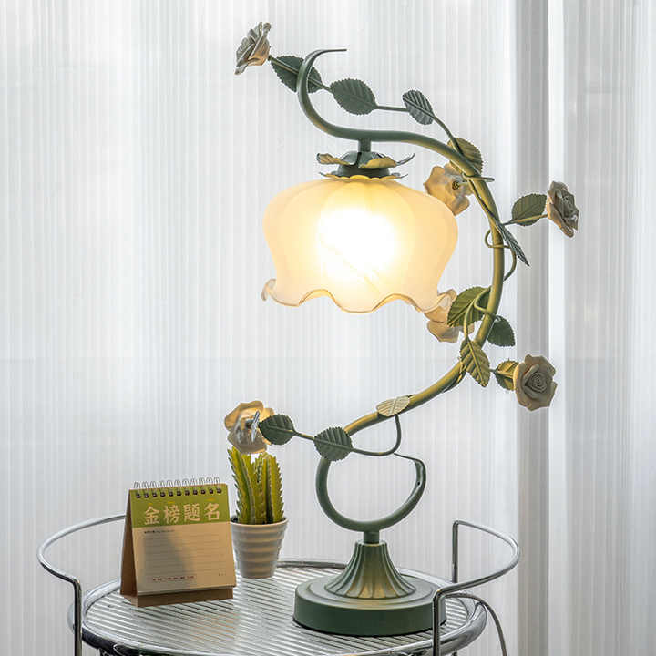 Rose Table Lamp, Elegant Flower Accent Light for Bedroom & Living Room-Ridorn