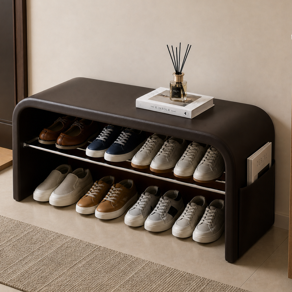 Scandinavian 1-Tier Faux Leather Shoe Storage Bench for | Ridorn-Shoe Storage Benches-Ridorn