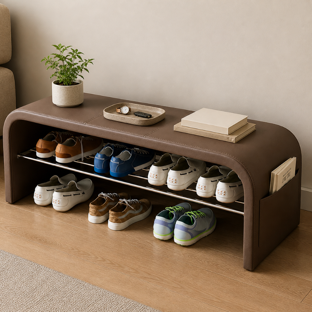 Scandinavian 1-Tier Faux Leather Shoe Storage Bench for | Ridorn-Shoe Storage Benches-Ridorn