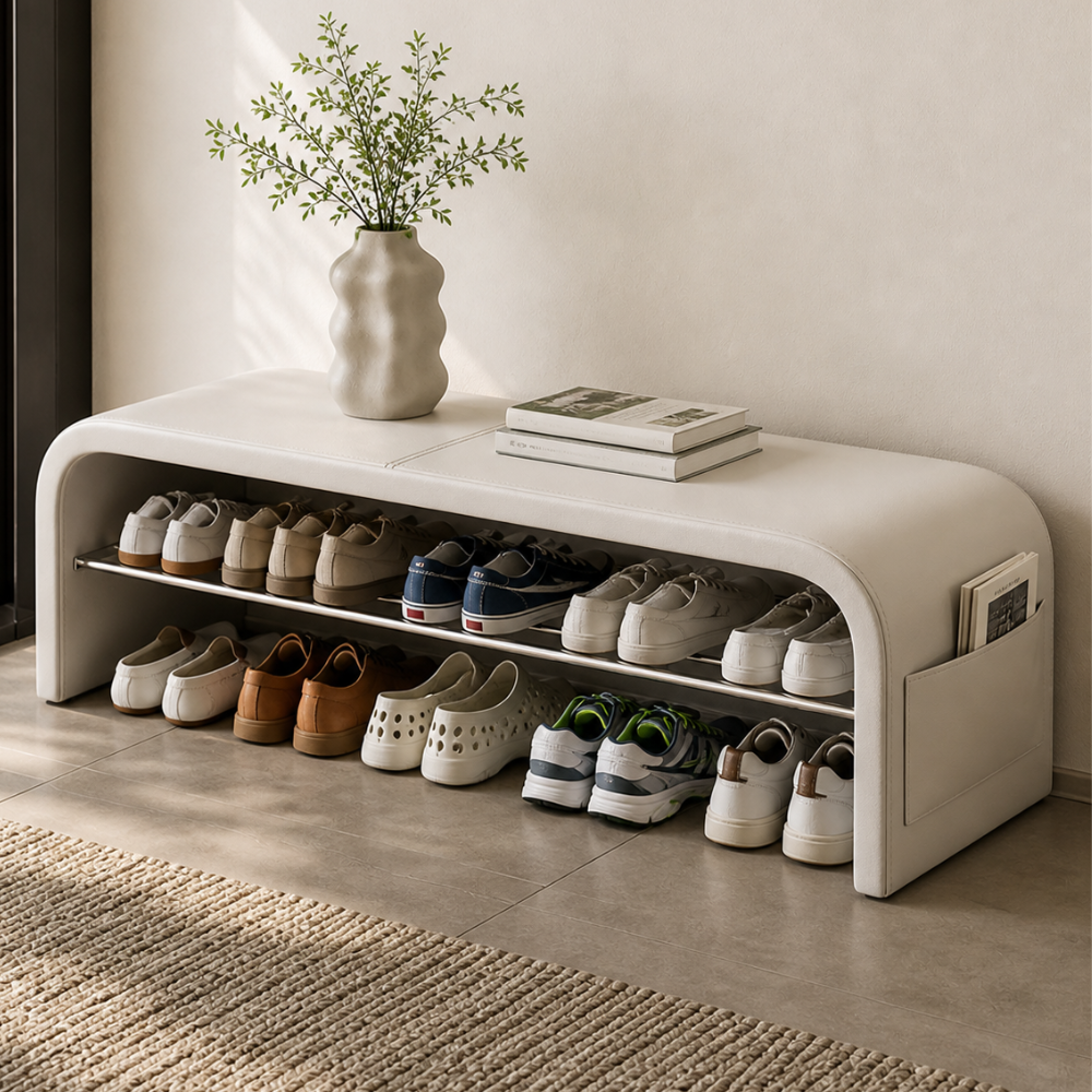 Scandinavian 1-Tier Faux Leather Shoe Storage Bench for | Ridorn-Shoe Storage Benches-Ridorn