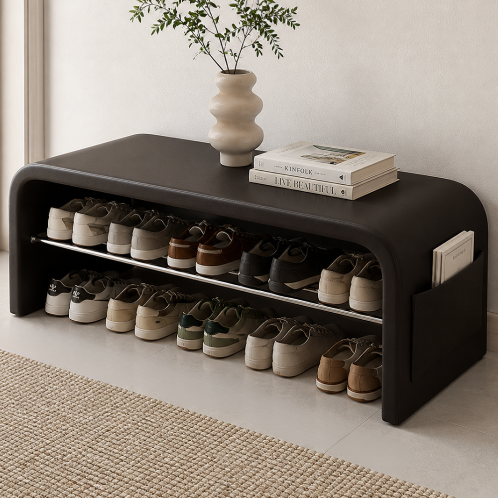 Scandinavian 1-Tier Faux Leather Shoe Storage Bench for | Ridorn-Shoe Storage Benches-Ridorn