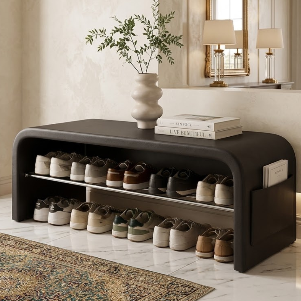 Scandinavian 1-Tier Faux Leather Shoe Storage Bench for | Ridorn-Shoe Storage Benches-Ridorn