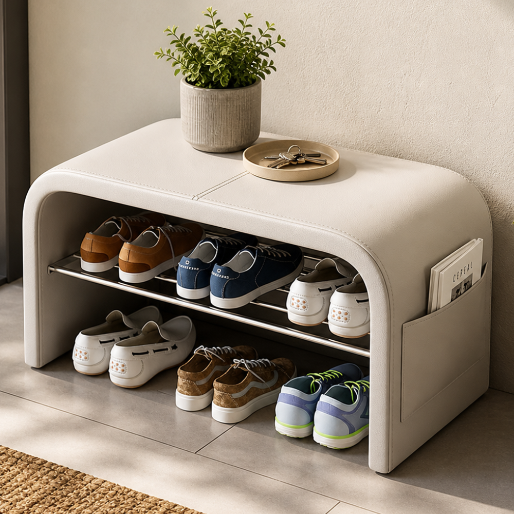 Scandinavian 1-Tier Faux Leather Shoe Storage Bench for | Ridorn-Shoe Storage Benches-Ridorn