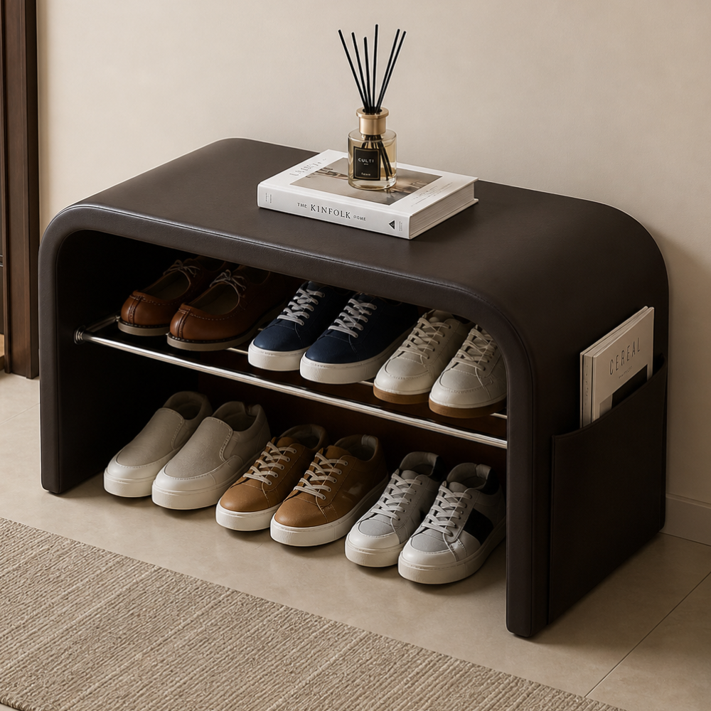 Scandinavian 1-Tier Faux Leather Shoe Storage Bench for | Ridorn-Shoe Storage Benches-Ridorn