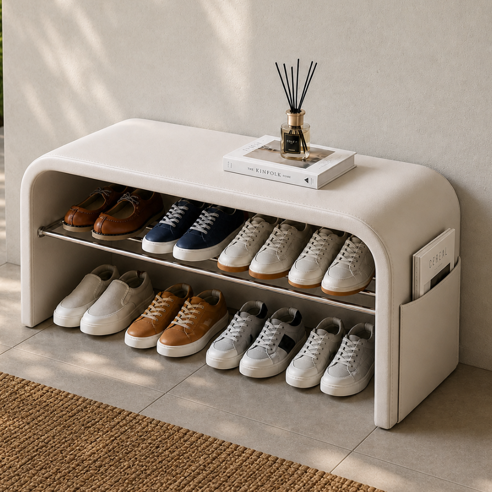 Scandinavian 1-Tier Faux Leather Shoe Storage Bench for | Ridorn-Shoe Storage Benches-Ridorn