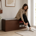 Scandinavian 2-Tier Shoe Storage Cabinet with Cushioned Seat | Ridorn-Shoe Storage-Ridorn