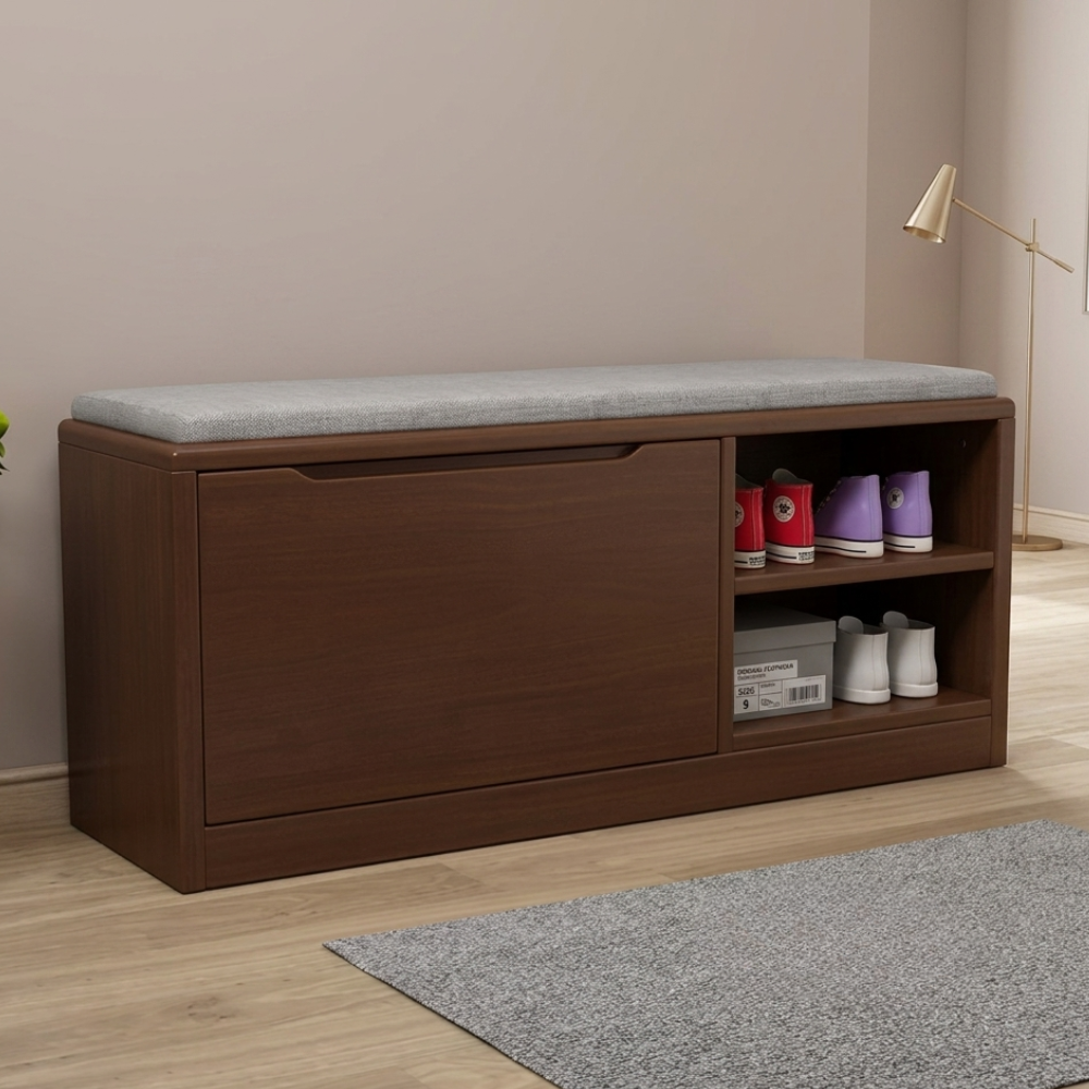 Scandinavian 2-Tier Shoe Storage Cabinet with Cushioned Seat | Ridorn-Shoe Storage-Ridorn