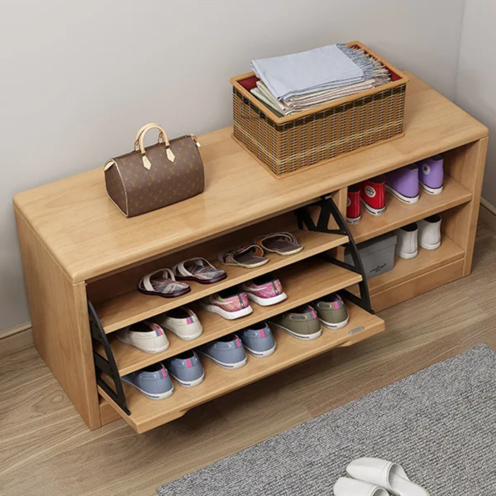 Scandinavian 2-Tier Shoe Storage Cabinet with Cushioned Seat | Ridorn-Shoe Storage-Ridorn