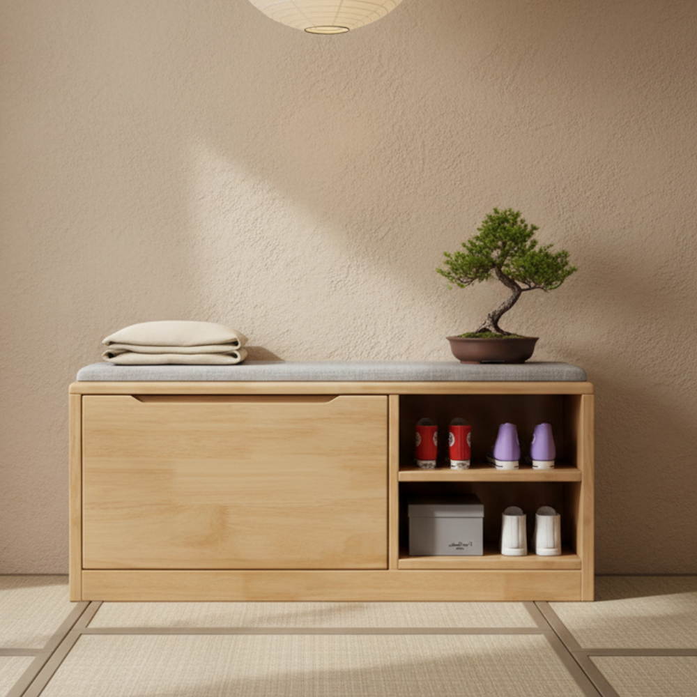 Scandinavian 2-Tier Shoe Storage Cabinet with Cushioned Seat | Ridorn-Shoe Storage-Ridorn