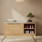 Scandinavian 2-Tier Shoe Storage Cabinet with Cushioned Seat | Ridorn-Shoe Storage-Ridorn