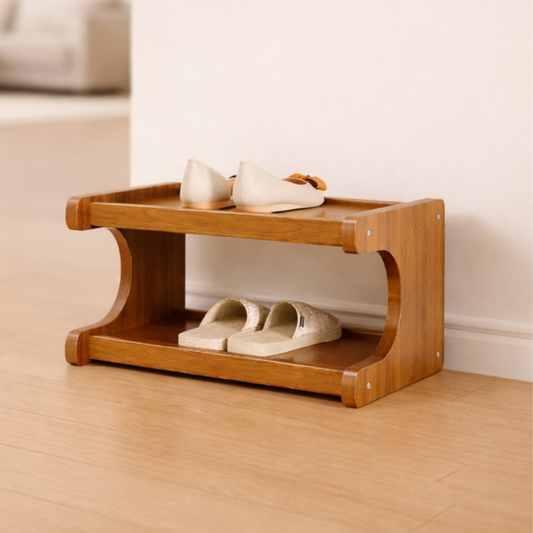 Bamboo shoe organizer Scandinavian design 2 to 6 tier storage front view