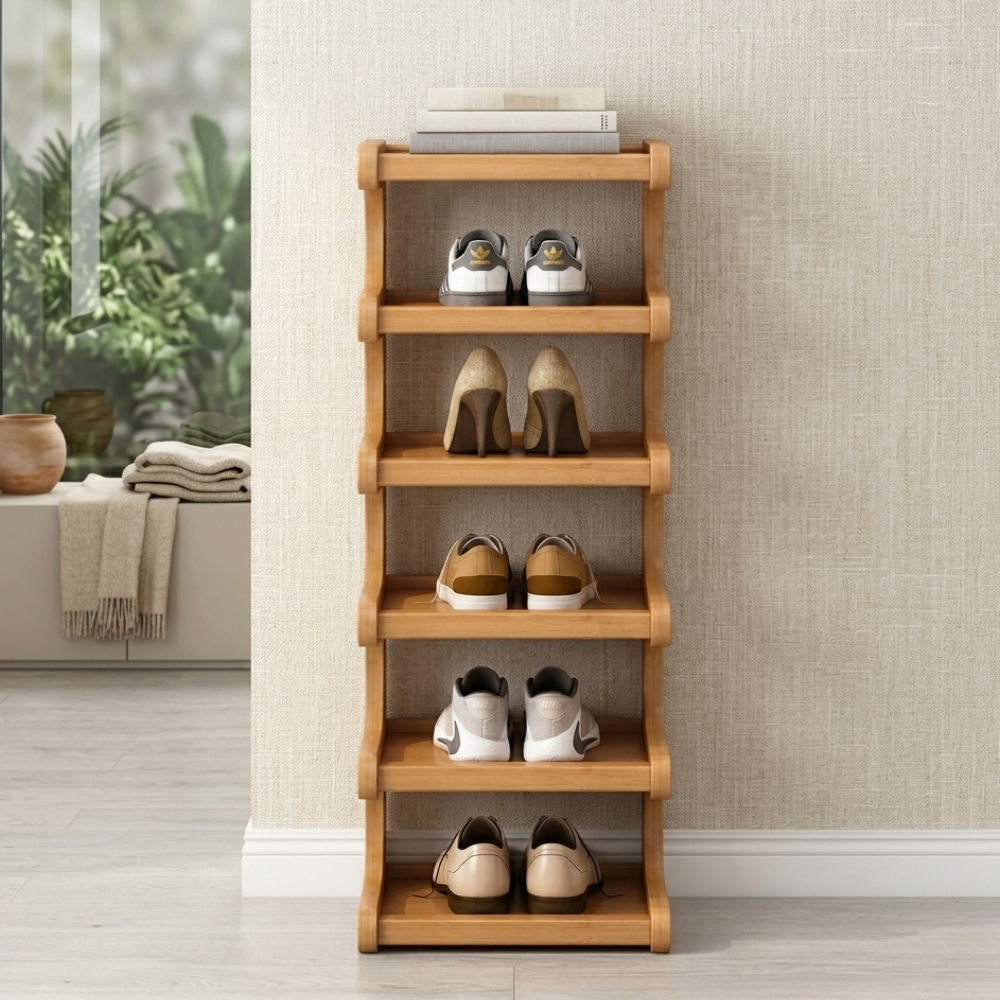 Scandinavian Bamboo Shoe Organizer - 2 to 6 Tier Storage | Ridorn