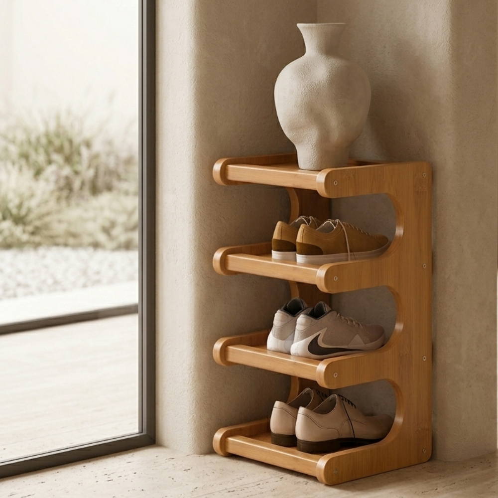 Scandinavian Bamboo Shoe Organizer - 2 to 6 Tier Storage | Ridorn