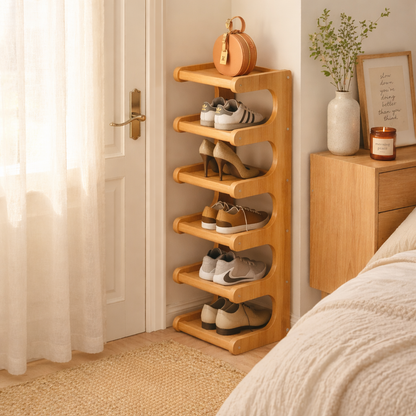 Scandinavian Bamboo Shoe Organizer - 2 to 6 Tier Storage | Ridorn