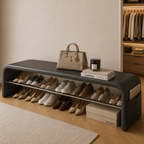 Scandinavian PU Leather Shoe Storage Bench with Cushion Seat | Ridorn-Benches-Ridorn