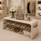 Scandinavian PU Leather Shoe Storage Bench with Cushion Seat | Ridorn-Benches-Ridorn