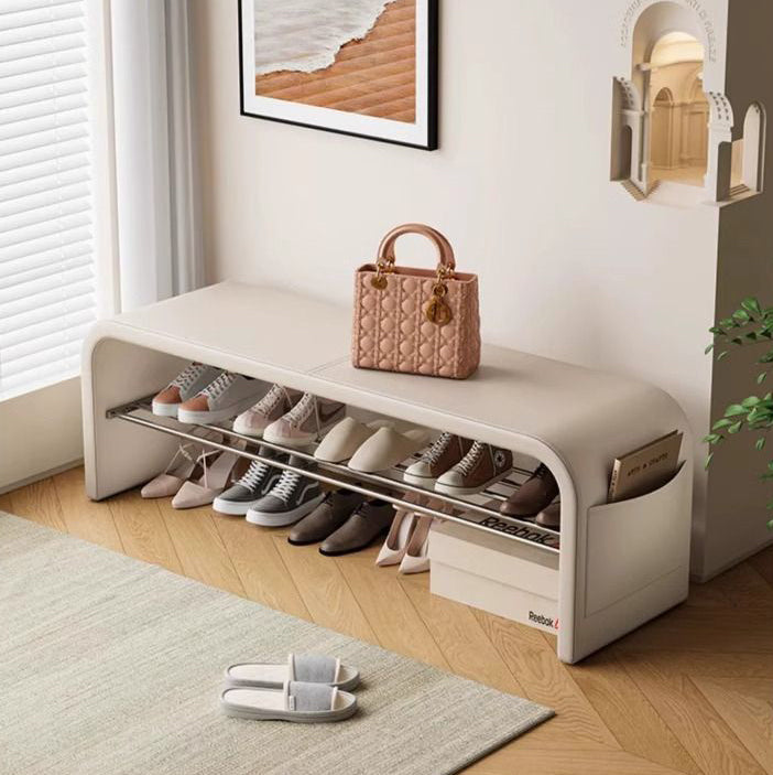 Scandinavian PU Leather Shoe Storage Bench with Cushion Seat | Ridorn-Benches-Ridorn