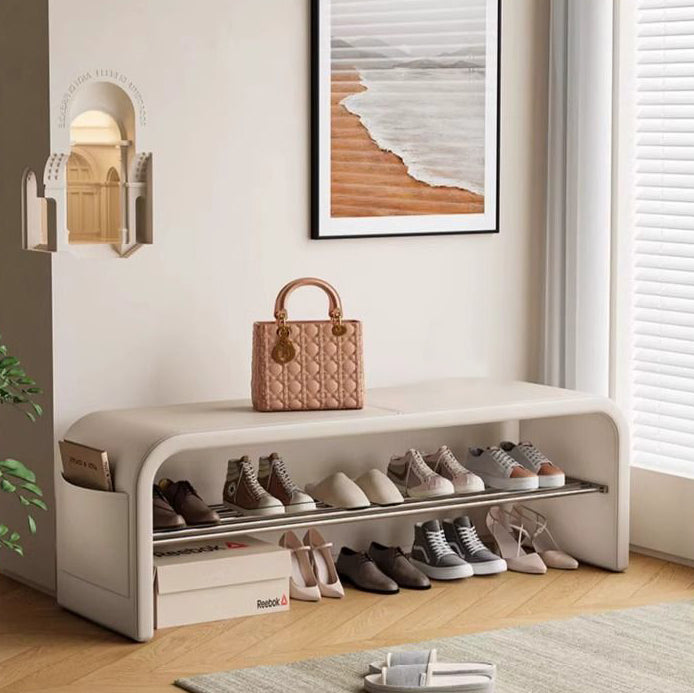 Scandinavian PU Leather Shoe Storage Bench with Cushion Seat | Ridorn-Benches-Ridorn