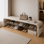 Scandinavian PU Leather Shoe Storage Bench with Cushion Seat | Ridorn-Benches-Ridorn