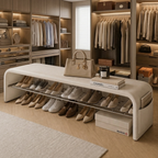 Scandinavian PU Leather Shoe Storage Bench with Cushion Seat | Ridorn-Benches-Ridorn