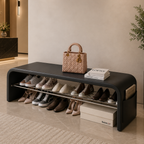 Scandinavian PU Leather Shoe Storage Bench with Cushion Seat | Ridorn-Benches-Ridorn