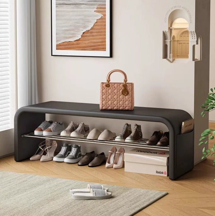 Scandinavian PU Leather Shoe Storage Bench with Cushion Seat | Ridorn-Benches-Ridorn