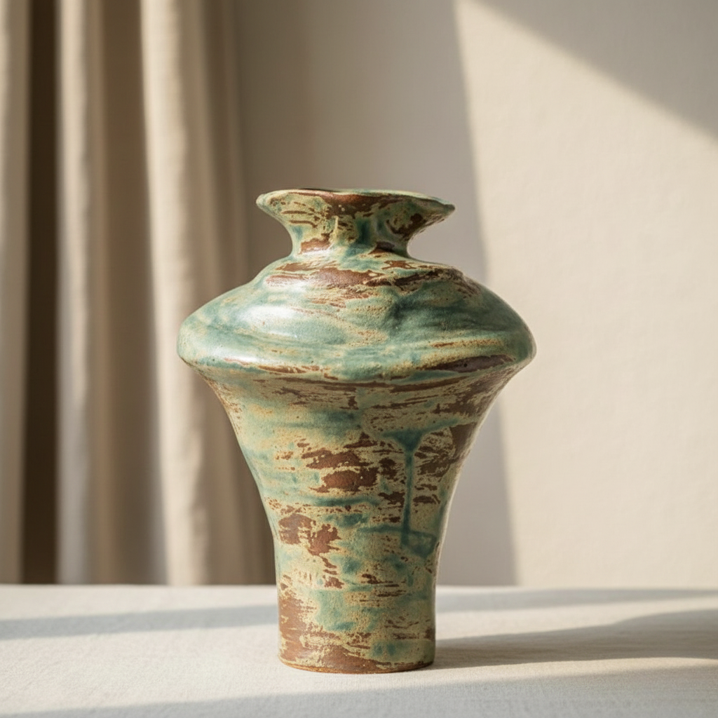 Modern ceramic vase sculptural silhouette front view