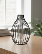 Contemporary matte black iron vase sculptural front view