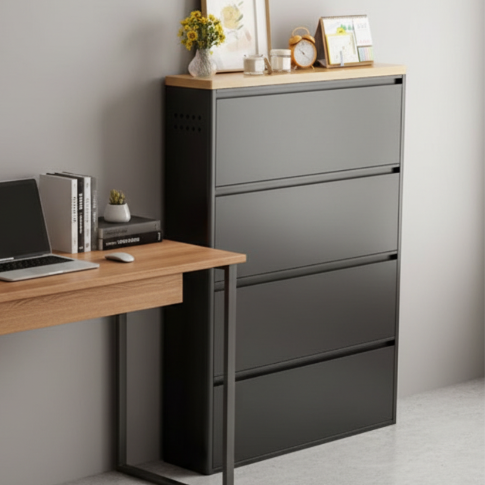 Sleek Minimalist Shoe Storage Cabinet with Flip Drawers | Ridorn-Shoe Storage-Ridorn