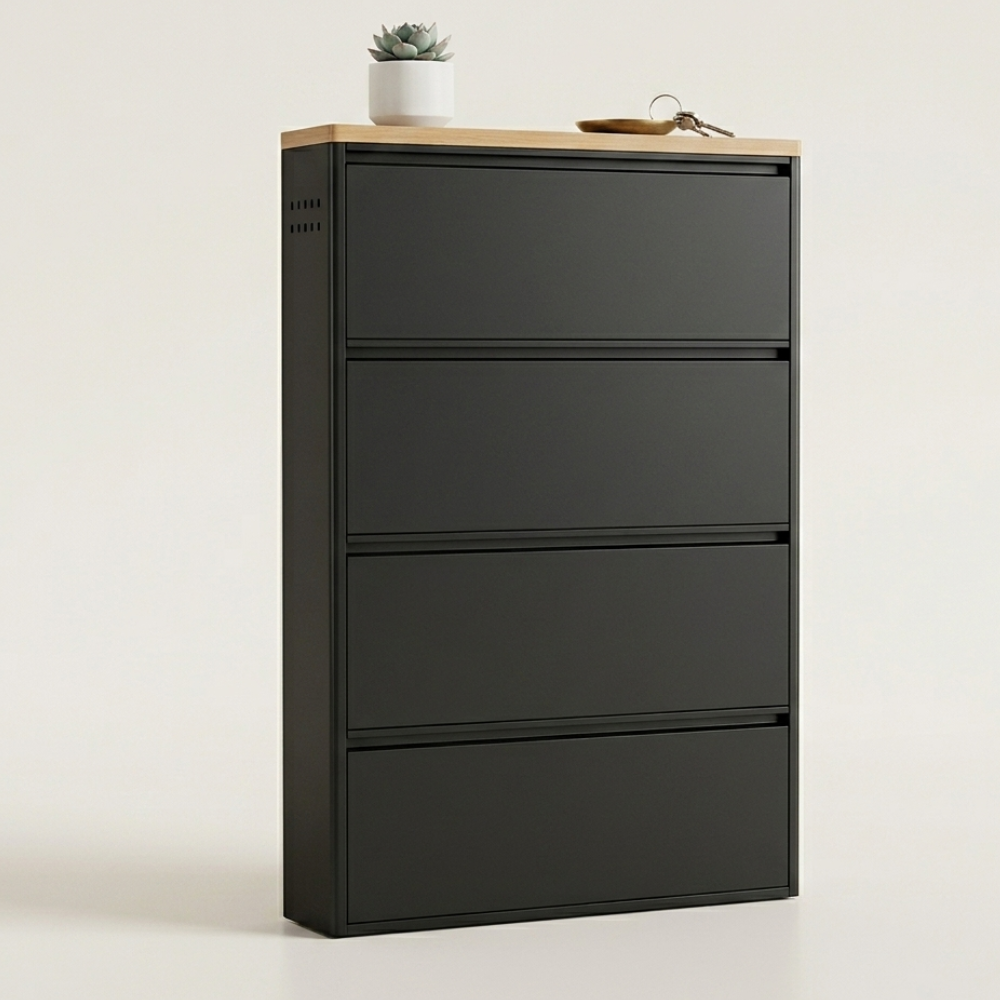 Sleek Minimalist Shoe Storage Cabinet with Flip Drawers | Ridorn-Shoe Storage-Ridorn