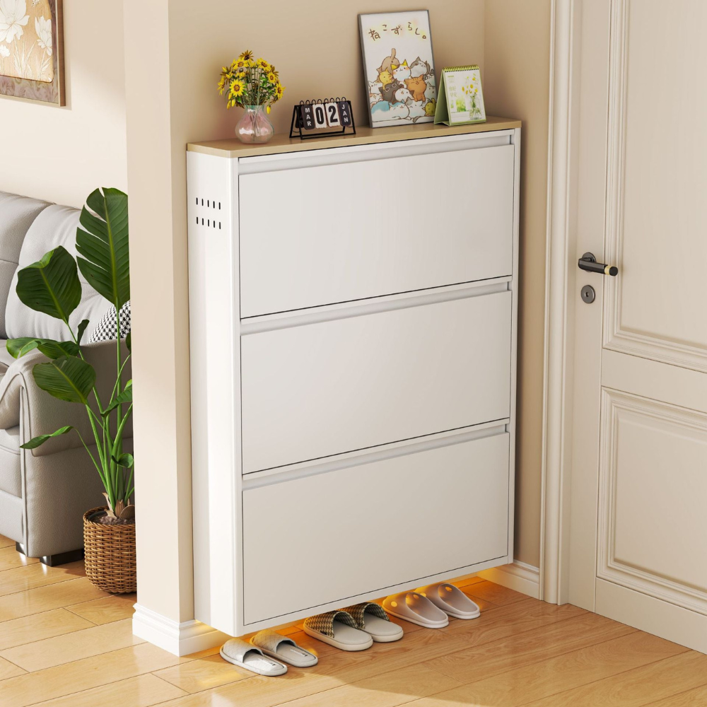 Sleek Minimalist Shoe Storage Cabinet with Flip Drawers | Ridorn-Shoe Storage-Ridorn
