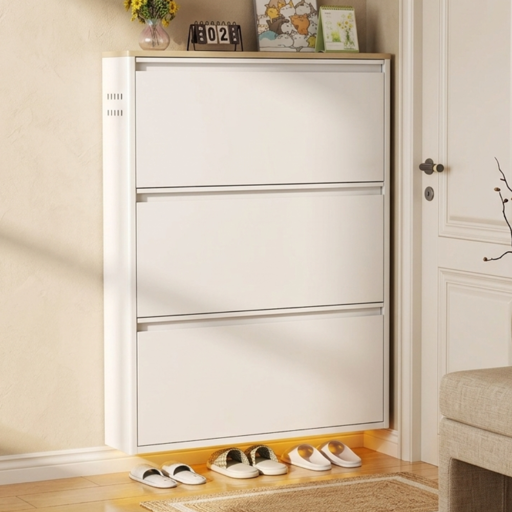 Sleek Minimalist Shoe Storage Cabinet with Flip Drawers | Ridorn-Shoe Storage-Ridorn